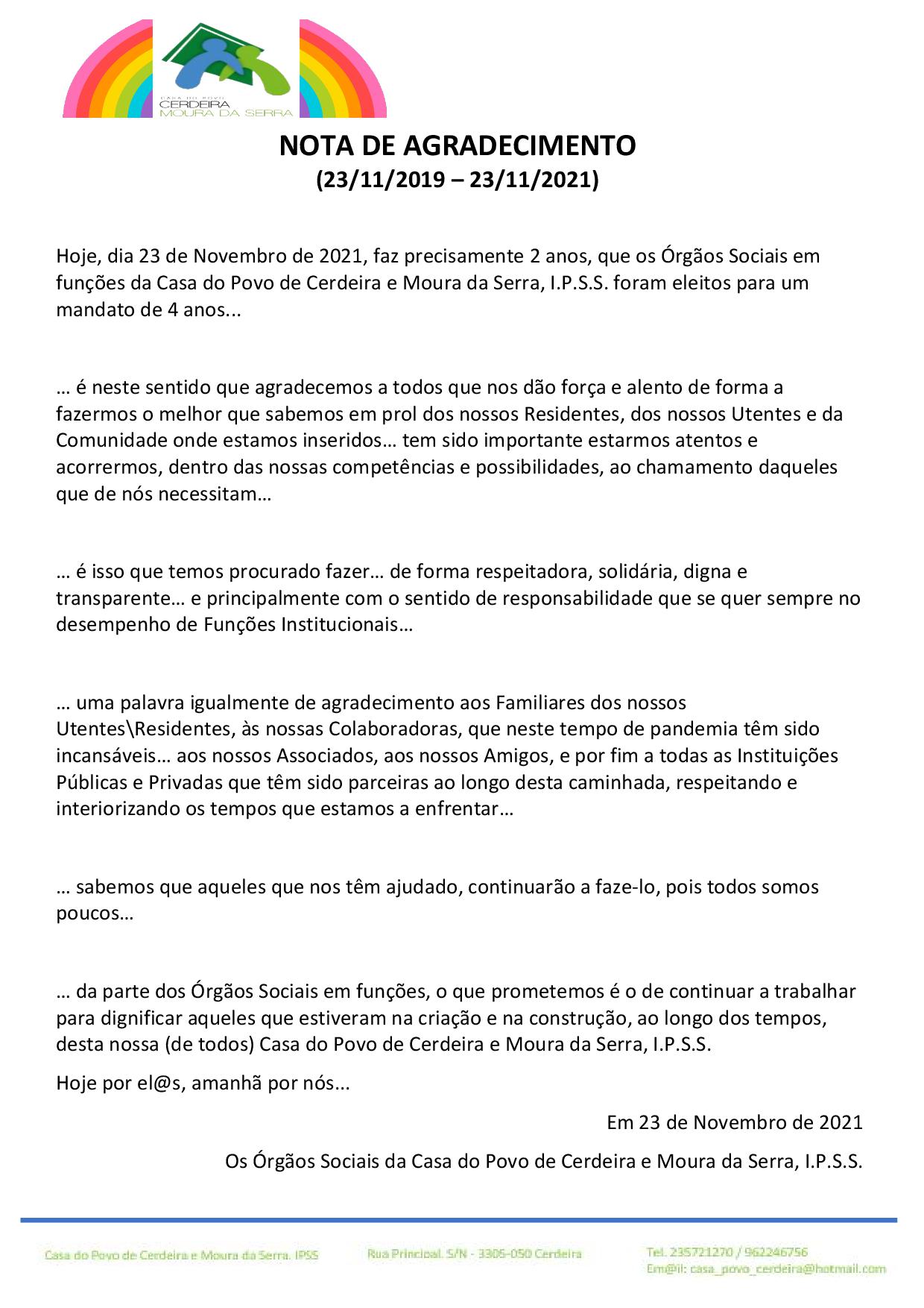NOTA DE AGRADECIMENTO(23/11/2019 – 23/11/2021)