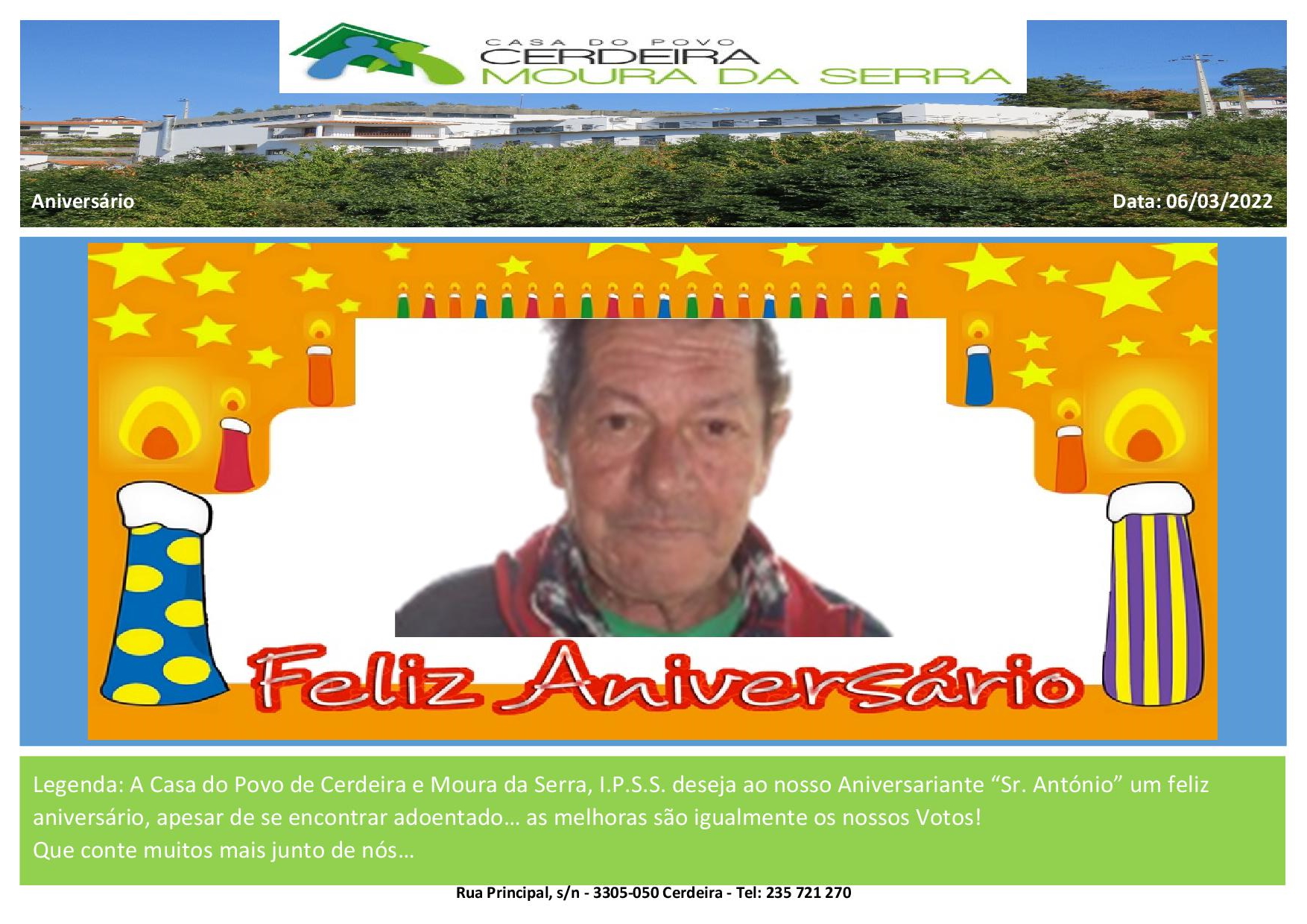 Feliz Aniversário Sr. António em 06/03/2022