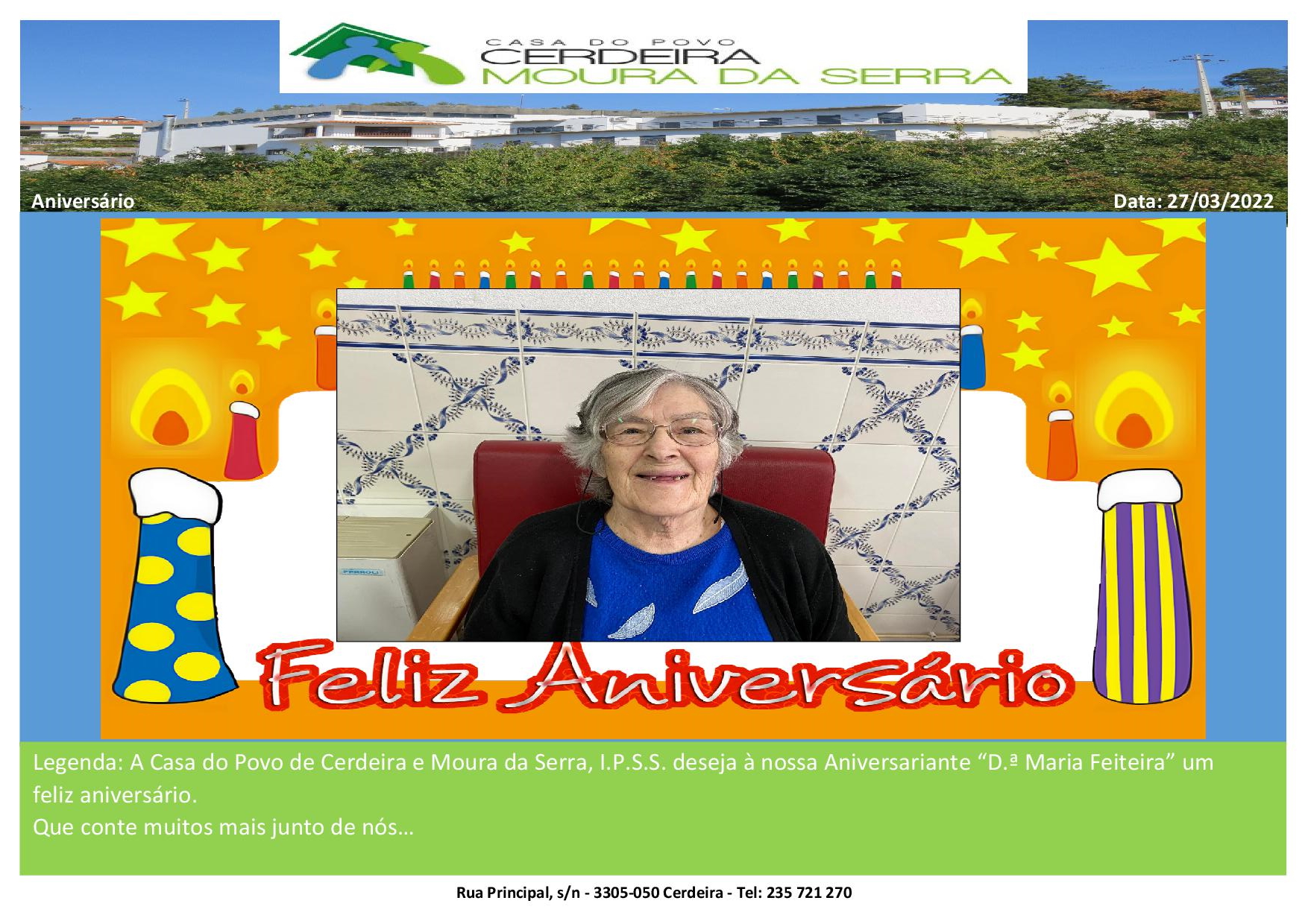 Feliz Aniversário D.ª Maria Feiteira” em 27/03/2022