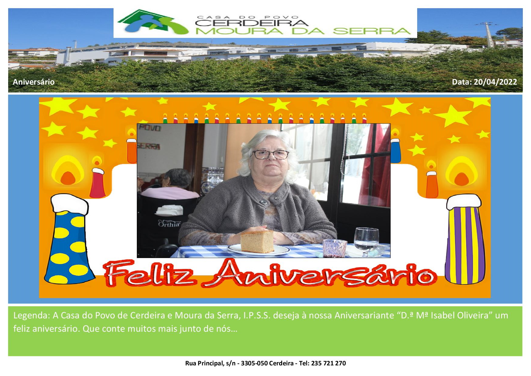 Feliz Aniversário D. Isabel Oliveira em 20/04/2022