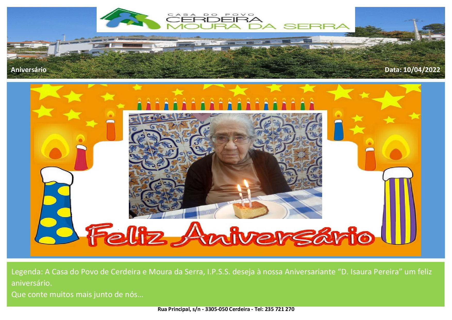 Feliz Aniversário D. Isaura Pereira em 10/04/2022