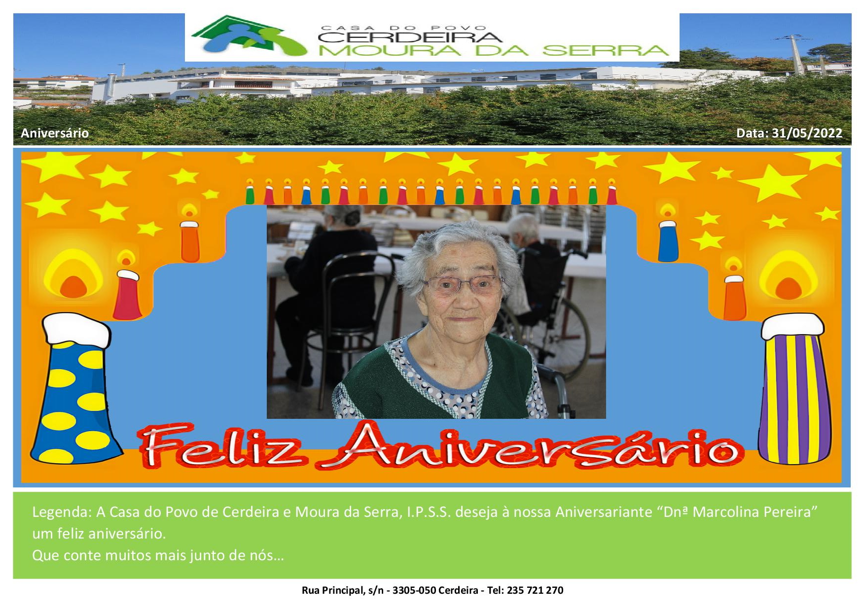 Feliz Aniversário D. Marcolina Pereira em 31/05/2022