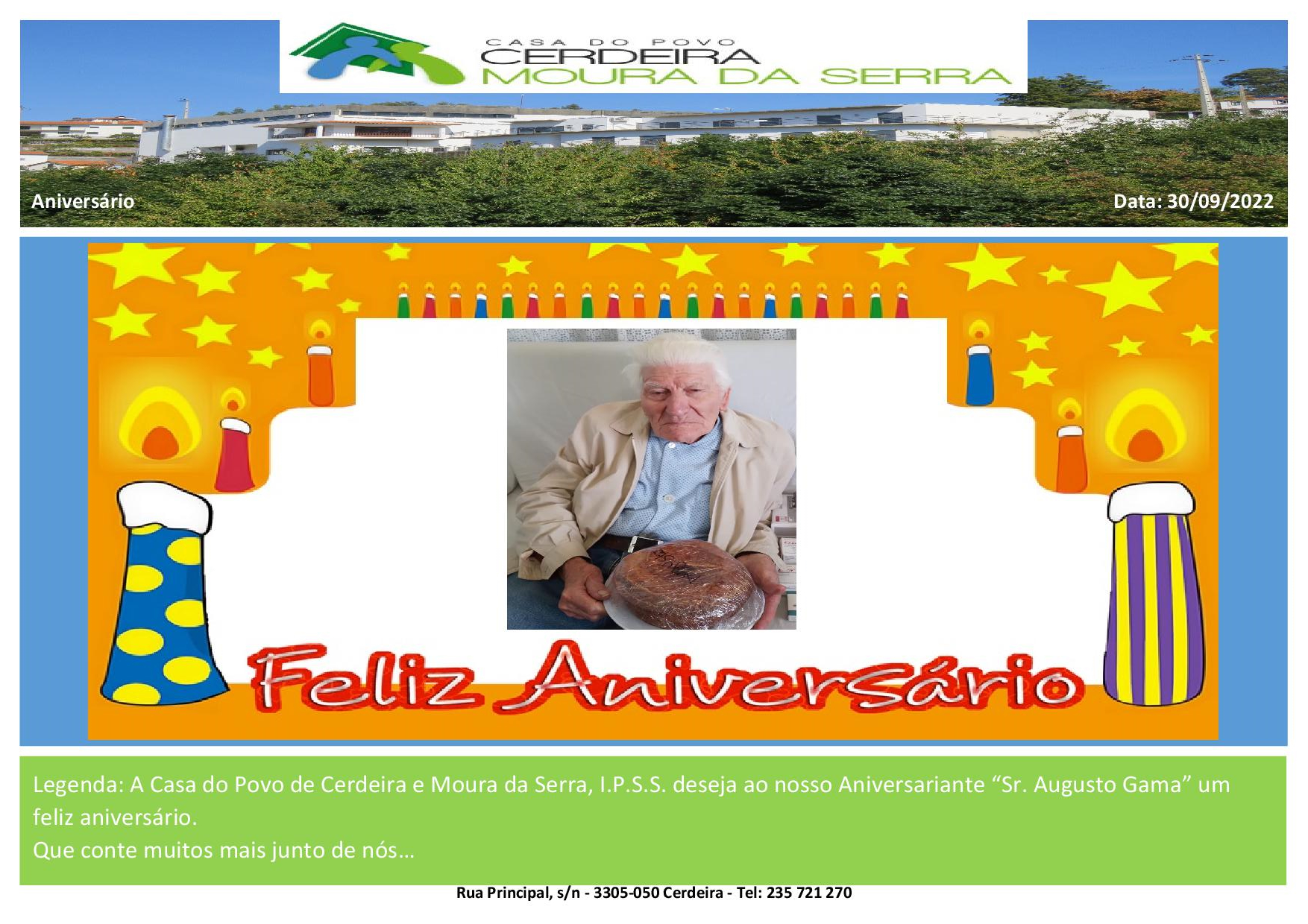 Feliz Aniversário ao nosso Utente “Sr. Augusto Gama” em 30/09/2022