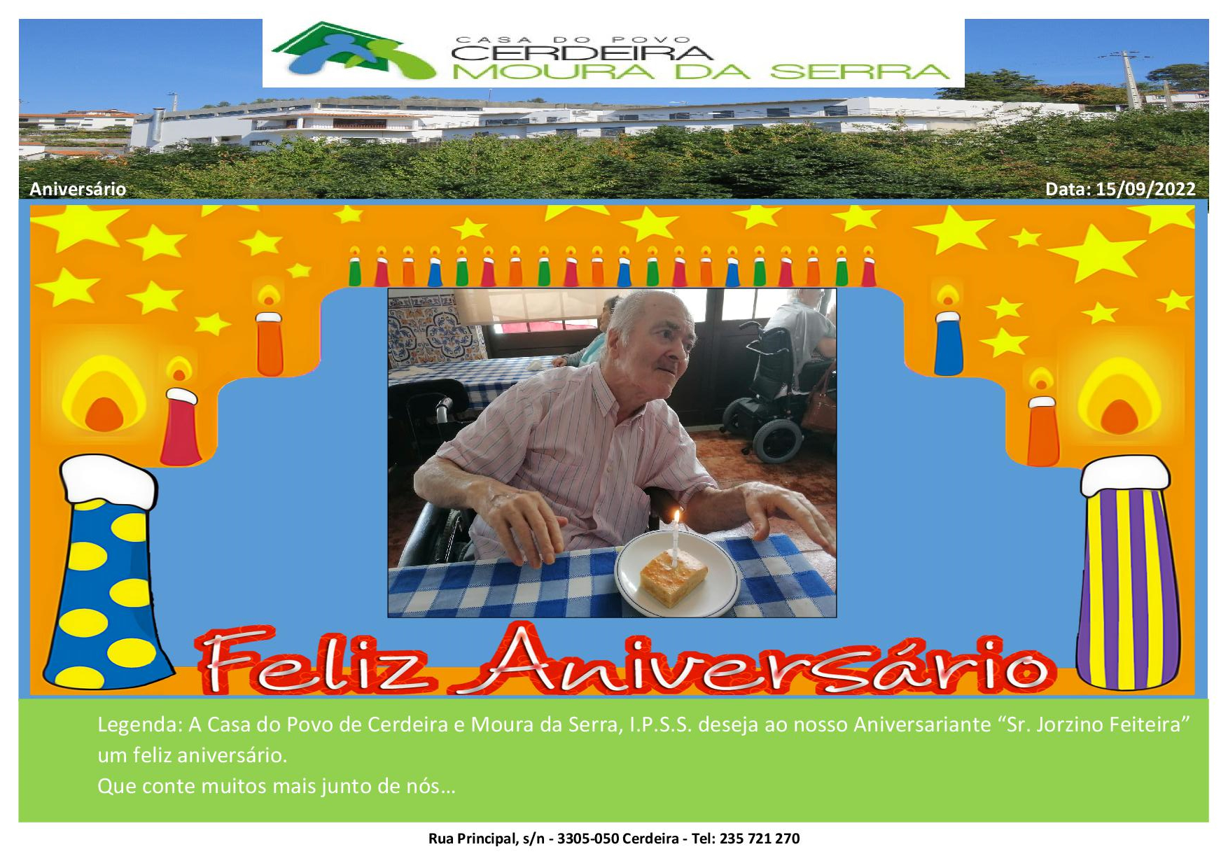 Feliz Aniversário Sr. Jorzino Feiteira em 15/09/2022