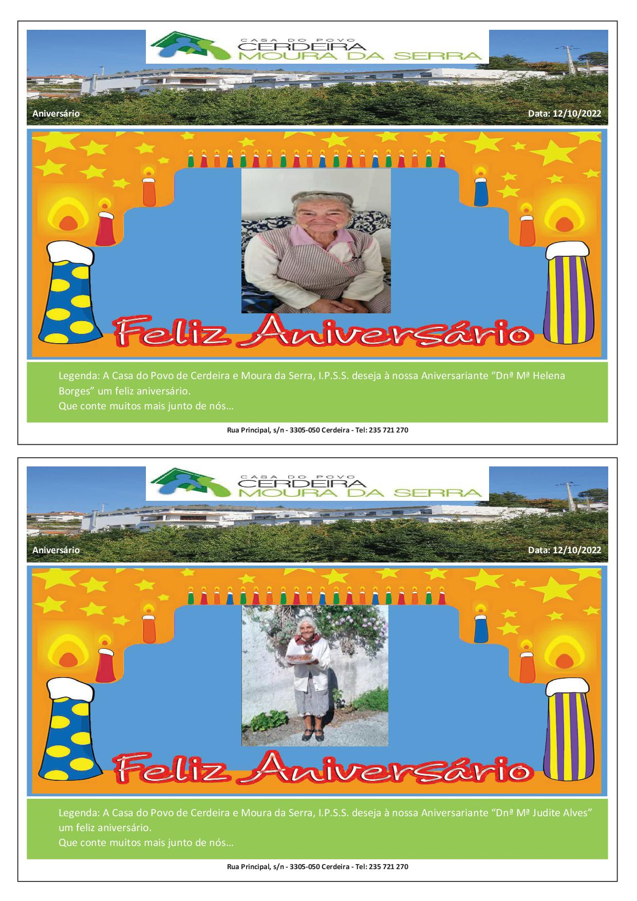 Feliz Aniversário às nossas Aniversariantes “Dnª Mª Judite Alves” e “Dnª Mª Helena Borges” em 12/10/2022