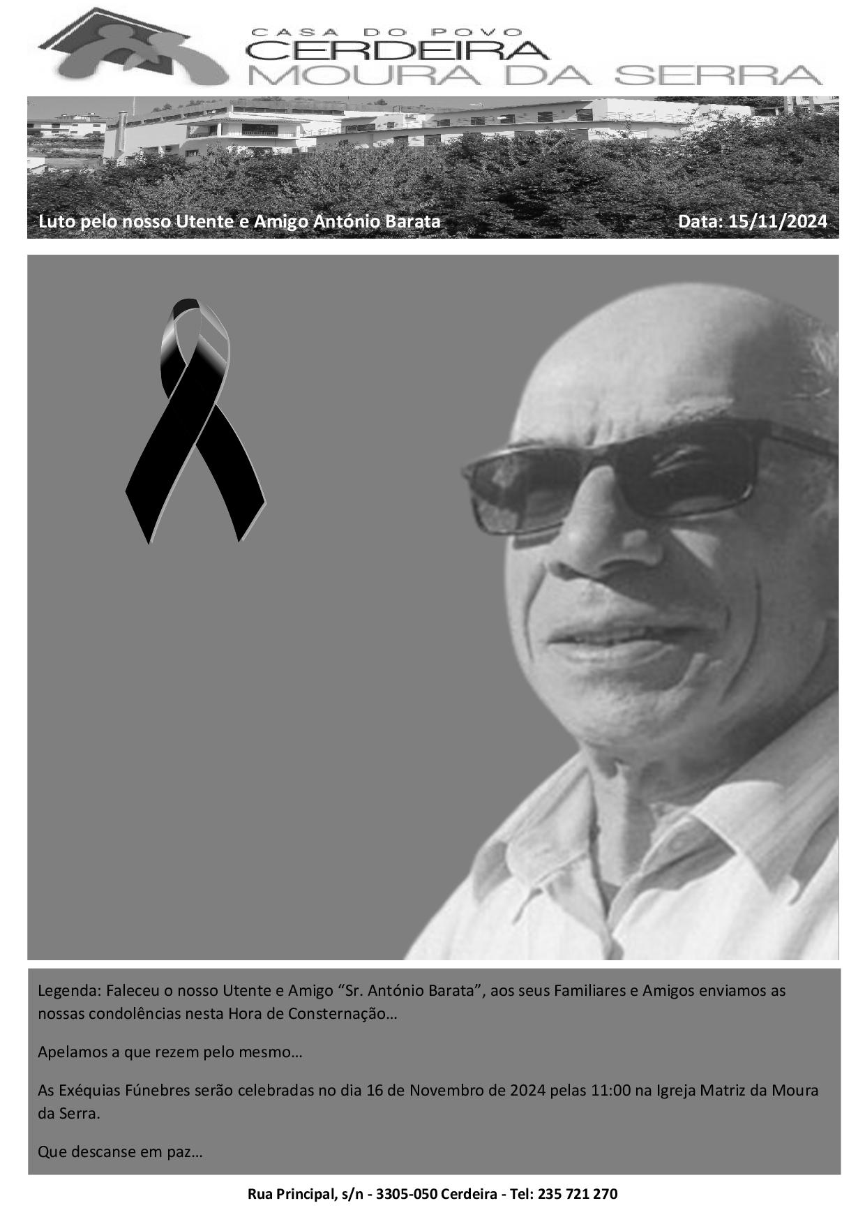 Faleceu o nosso Utente e Amigo “Sr. António Barata”