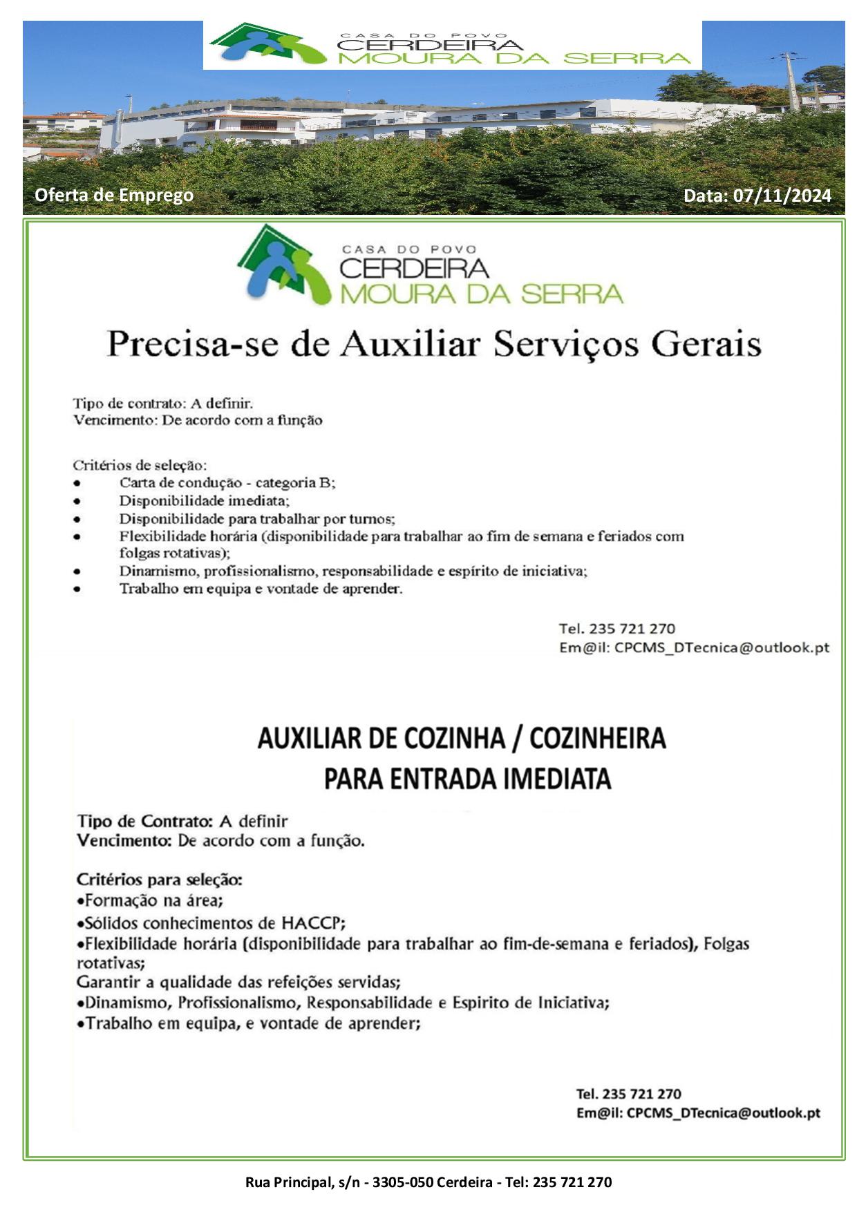 Oferta de Emprego em 07/11/2024